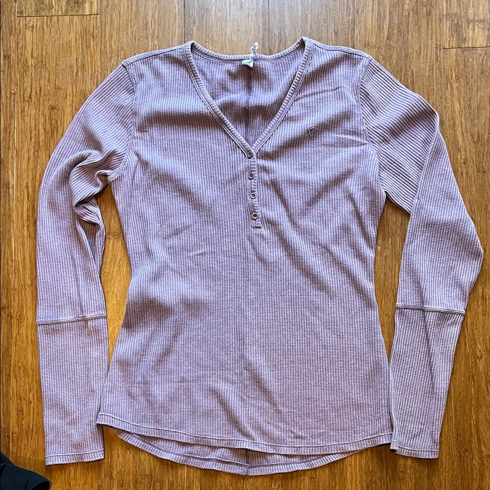 ZYIA Ribbed V-Neck Long Sleeve Lounge Top - Lavender